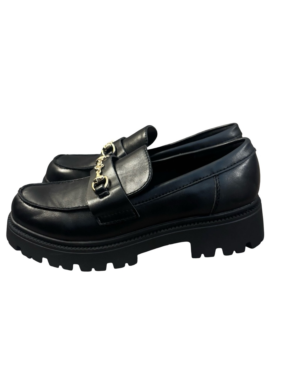 Steve Madden Levett Preppy Chunky Black Leather Penny Lug Grunge Edgy Loafer 7.5